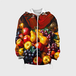 Куртка с капюшоном детская Фруктовый натюрморт, цвет: 3D-белый