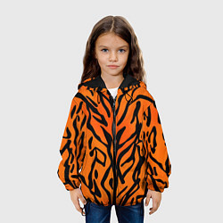 Куртка с капюшоном детская Тигровый огненный паттерн, цвет: 3D-черный — фото 2