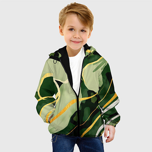 Детская куртка Зеленый природный паттерн / 3D-Черный – фото 4