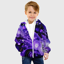 Куртка с капюшоном детская Силуэты цветов на темном фоне - фиолетовое свечени, цвет: 3D-белый — фото 2