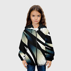 Куртка с капюшоном детская Чёрно-белый с синим затемнением полосы, цвет: 3D-черный — фото 2