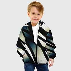 Куртка с капюшоном детская Чёрно-белый с синим затемнением полосы, цвет: 3D-черный — фото 2
