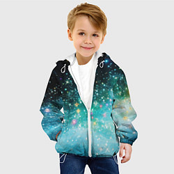Куртка с капюшоном детская Бирюзовые блестки фон, цвет: 3D-белый — фото 2