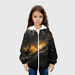 Куртка с капюшоном детская Золотистое сияние на черной текстуре, цвет: 3D-белый — фото 2