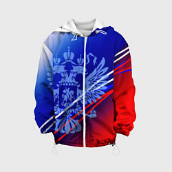 Куртка с капюшоном детская Герб России и градиент бело-сине-красный, цвет: 3D-белый