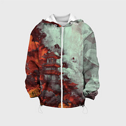 Куртка с капюшоном детская Башня в облаках, цвет: 3D-белый