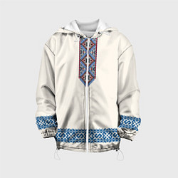 Куртка с капюшоном детская Обережник - вышиванка, цвет: 3D-белый