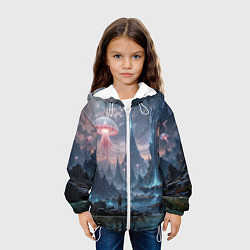 Куртка с капюшоном детская Фантастический мир с медузами и озеро у гор, цвет: 3D-белый — фото 2