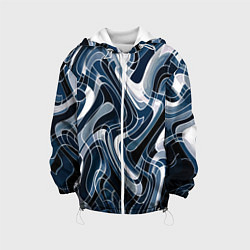 Куртка с капюшоном детская Тёмно-синий искажённая абстракция, цвет: 3D-белый