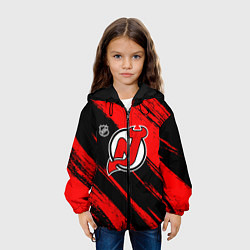 Куртка с капюшоном детская Нью Джерси Девилз - красные потертости, цвет: 3D-черный — фото 2
