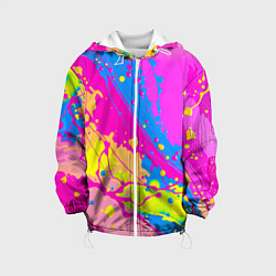Куртка с капюшоном детская Яркая абстракция из розовых и голубых красок, цвет: 3D-белый