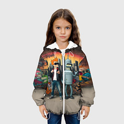 Куртка с капюшоном детская Фрай и Бендер на фоне стены с граффити, цвет: 3D-белый — фото 2