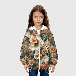 Куртка с капюшоном детская Цветы на кусках мрамора и леопардовом узоре, цвет: 3D-белый — фото 2