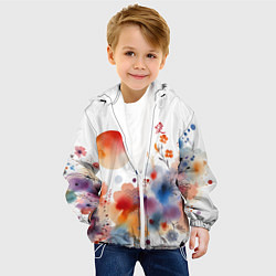 Куртка с капюшоном детская Иероглиф любовь в цветочном паттерне, цвет: 3D-белый — фото 2