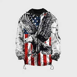 Куртка с капюшоном детская Орел на фоне американского флага USA, цвет: 3D-черный