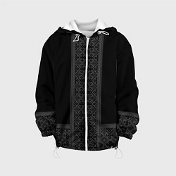 Куртка с капюшоном детская Серебряный узор на черном - вышиванка рубаха, цвет: 3D-белый