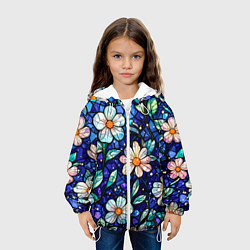 Куртка с капюшоном детская Цветочный тёмно-синий витраж, цвет: 3D-белый — фото 2