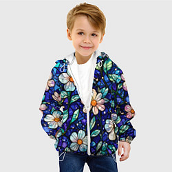 Куртка с капюшоном детская Цветочный тёмно-синий витраж, цвет: 3D-белый — фото 2