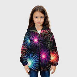 Куртка с капюшоном детская Стилизованный праздничный салют, цвет: 3D-черный — фото 2