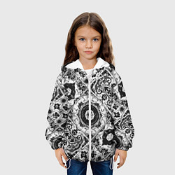 Куртка с капюшоном детская Узоры калейдоскопа черно-белые, цвет: 3D-белый — фото 2
