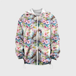 Куртка с капюшоном детская Воробей в ярких цветах паттерн, цвет: 3D-белый