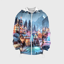 Куртка с капюшоном детская Городок в новогодних огоньках, цвет: 3D-белый