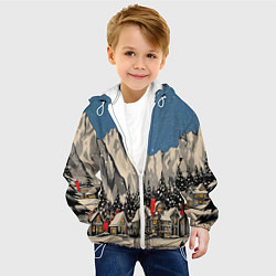 Куртка с капюшоном детская Небольшой новогодний город в горах, цвет: 3D-белый — фото 2