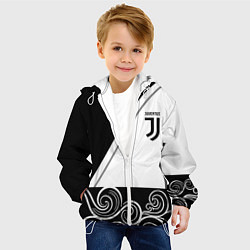 Куртка с капюшоном детская Ювентус геометрия полосы текстура, цвет: 3D-белый — фото 2