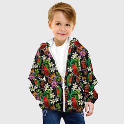 Куртка с капюшоном детская Попугаи в цветах, цвет: 3D-белый — фото 2
