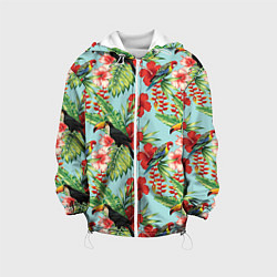 Куртка с капюшоном детская Туканы в тропиках, цвет: 3D-белый