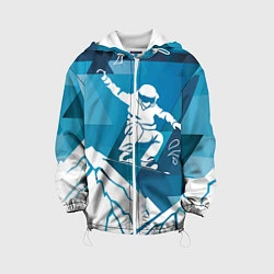 Куртка с капюшоном детская Горы и сноубордист, цвет: 3D-белый