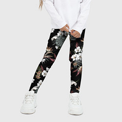 Леггинсы для девочки Белые цветы в темноте, цвет: 3D-принт — фото 2