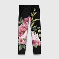 Детские легинсы Пионы на чёрном