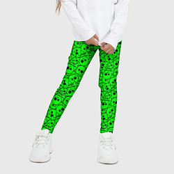 Леггинсы для девочки Черепа на кислотно-зеленом фоне, цвет: 3D-принт — фото 2