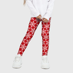 Леггинсы для девочки Снежинки белые на красном мелкий принт, цвет: 3D-принт — фото 2