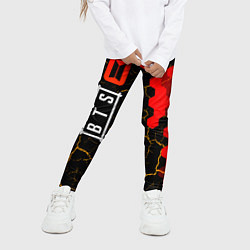 Леггинсы для девочки Лого BTS на темном фоне с сотами, цвет: 3D-принт — фото 2