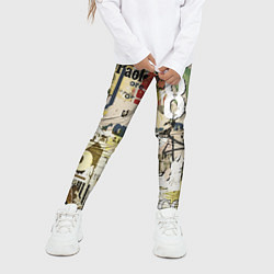 Леггинсы для девочки Восьмёрка на фоне рваных афиш, цвет: 3D-принт — фото 2