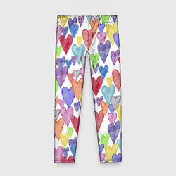 Леггинсы для девочки Разноцветные сердечки Калейдоскоп, цвет: 3D-принт
