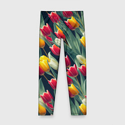 Леггинсы для девочки Много тюльпанов, цвет: 3D-принт