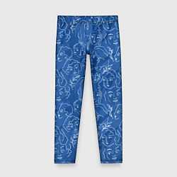 Леггинсы для девочки Женские лица на джинсовом синем, цвет: 3D-принт