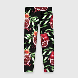 Леггинсы для девочки Гранаты на черном - паттерн, цвет: 3D-принт
