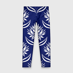 Леггинсы для девочки Абстрактные белые лотосы на синем - паттерн, цвет: 3D-принт