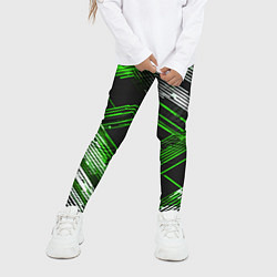 Леггинсы для девочки Киберпанк линии белые и зелёные, цвет: 3D-принт — фото 2