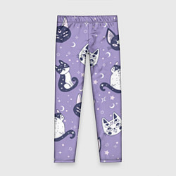 Детские легинсы Мистические кошечки - паттерн фиолетовый