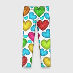 Леггинсы для девочки Сердца нарисованные цветными карандашами, цвет: 3D-принт