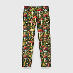 Леггинсы для девочки Дикие грибы лесные мухоморы, цвет: 3D-принт
