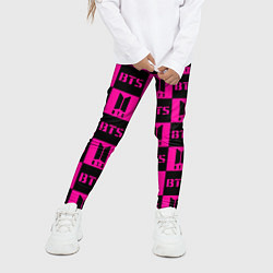 Леггинсы для девочки BTS pattern pink logo, цвет: 3D-принт — фото 2