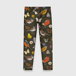 Леггинсы для девочки Птицы и бабочки с цветами паттерн, цвет: 3D-принт