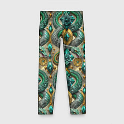 Леггинсы для девочки Паттерн зеленые темные змеи, цвет: 3D-принт