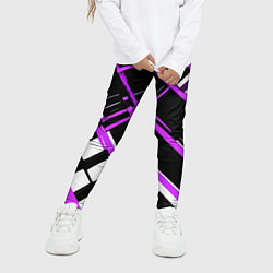 Леггинсы для девочки Фиолетово-белые линии на чёрном фоне, цвет: 3D-принт — фото 2